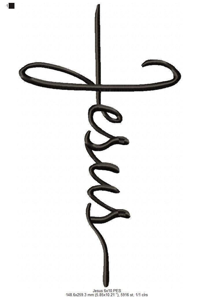 Matriz de Bordado Fé em Jesus com Design Minimalista – Ponto Satin