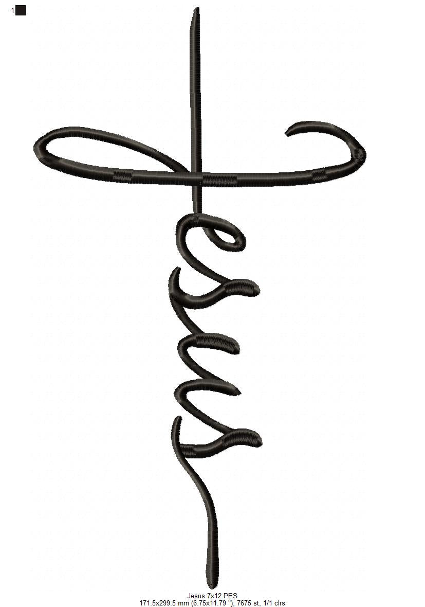 Matriz de Bordado Fé em Jesus com Design Minimalista – Ponto Satin