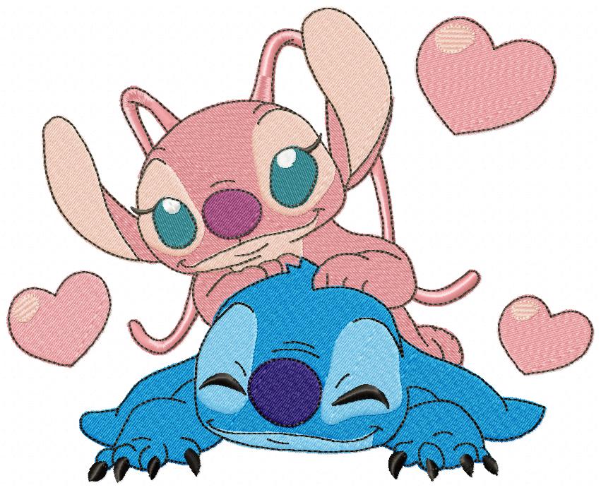 Matriz de Bordado Lilo e Stitch Apaixonados – Ponto Cheio