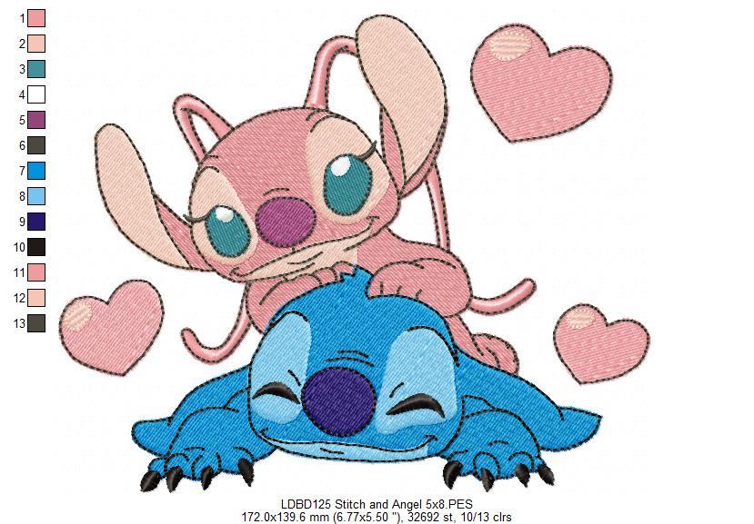Matriz de Bordado Lilo e Stitch Apaixonados – Ponto Cheio