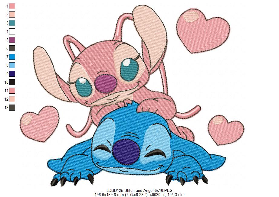 Matriz de Bordado Lilo e Stitch Apaixonados – Ponto Cheio