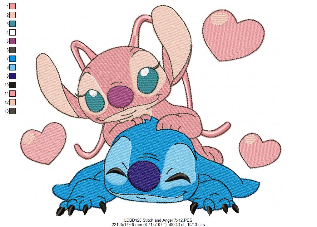 Matriz de Bordado Lilo e Stitch Apaixonados – Ponto Cheio