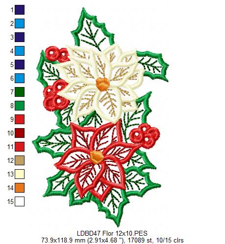 Matriz de Bordado Dupla de Poinsettias Mágicas - Aplique