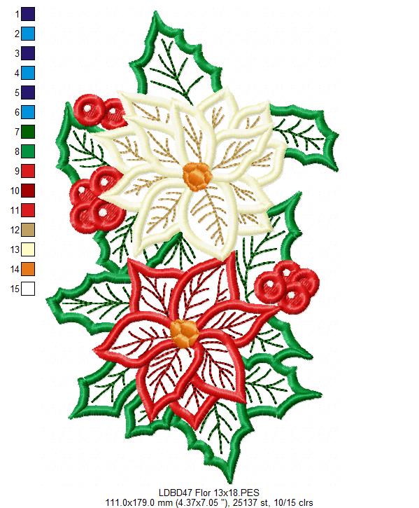 Matriz de Bordado Dupla de Poinsettias Mágicas - Aplique