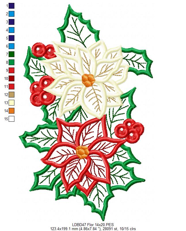 Matriz de Bordado Dupla de Poinsettias Mágicas - Aplique