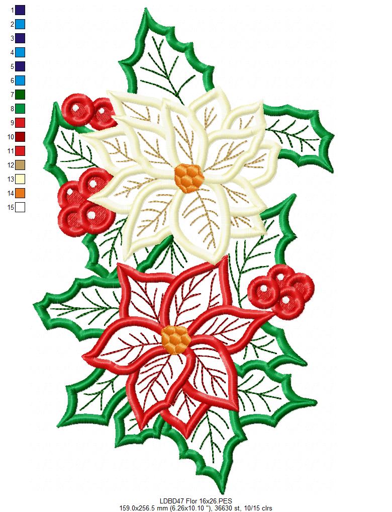 Matriz de Bordado Dupla de Poinsettias Mágicas - Aplique