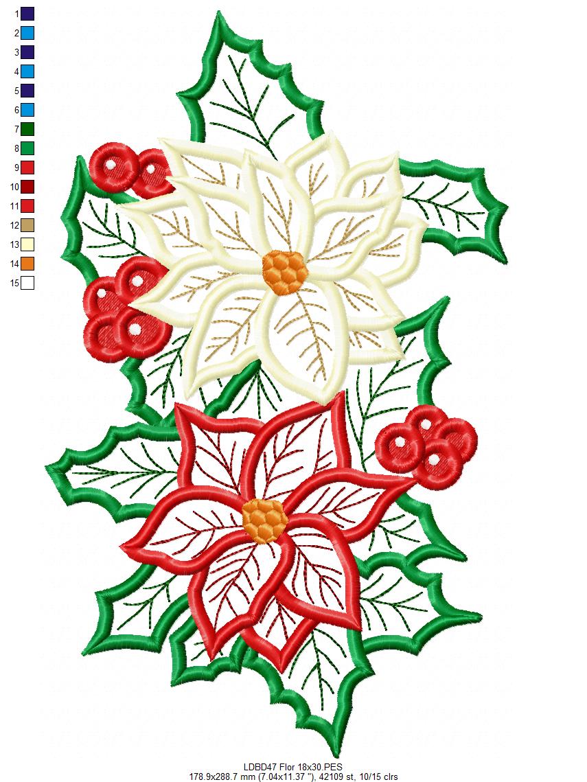 Matriz de Bordado Dupla de Poinsettias Mágicas - Aplique