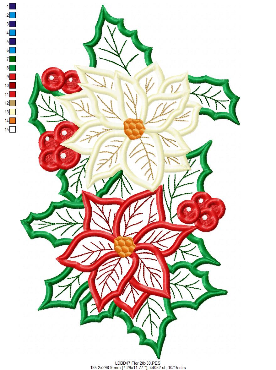 Matriz de Bordado Dupla de Poinsettias Mágicas - Aplique