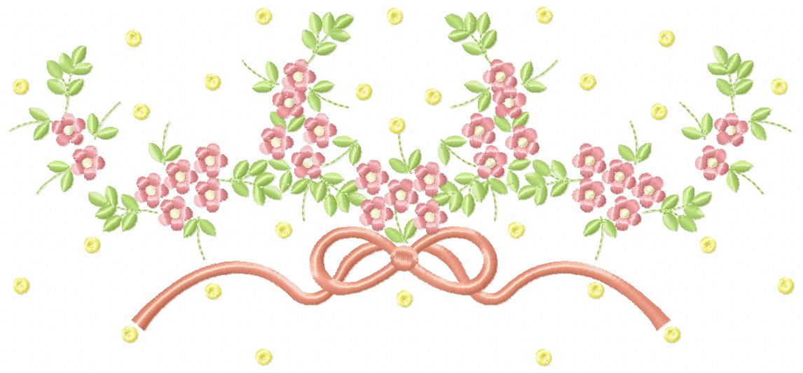 Matriz de Bordado Flores com Laço Elegante – Ponto Satim