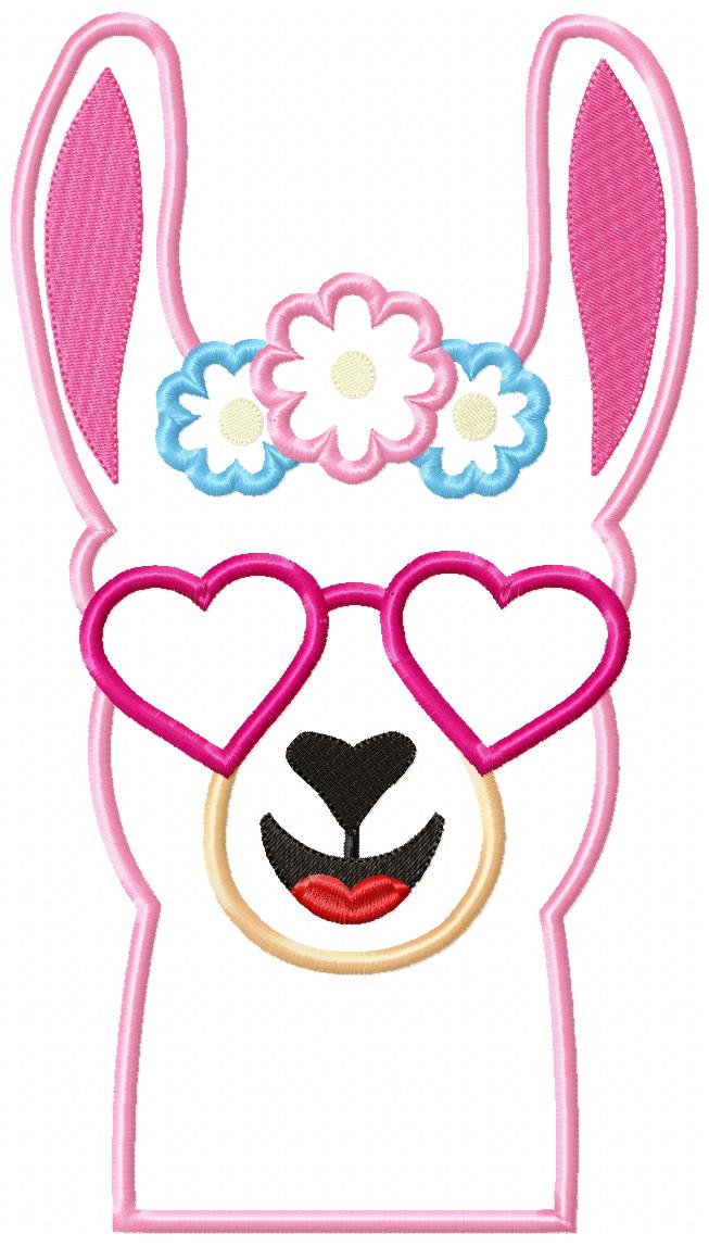 Matriz de Bordado Lhama Estilosa com Óculos Coração – Aplique