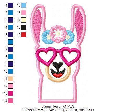 Matriz de Bordado Lhama Estilosa com Óculos Coração – Aplique