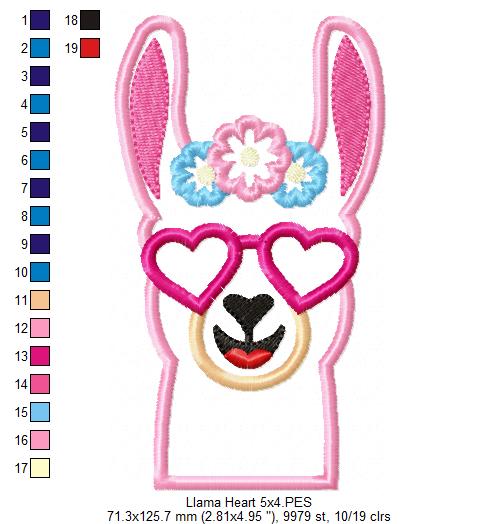 Matriz de Bordado Lhama Estilosa com Óculos Coração – Aplique