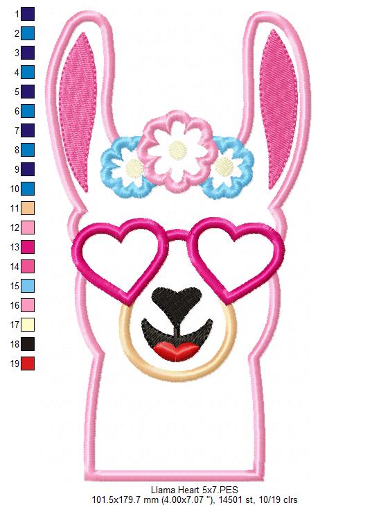 Matriz de Bordado Lhama Estilosa com Óculos Coração – Aplique