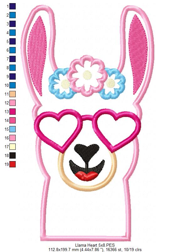 Matriz de Bordado Lhama Estilosa com Óculos Coração – Aplique
