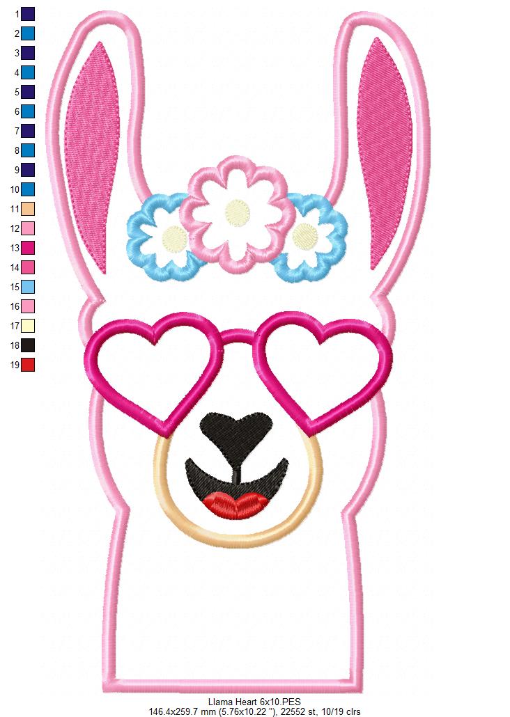 Matriz de Bordado Lhama Estilosa com Óculos Coração – Aplique