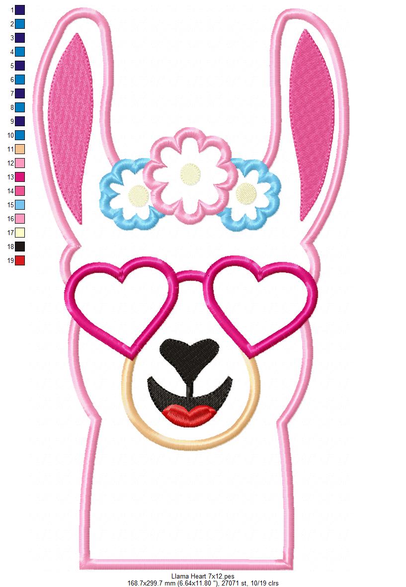 Matriz de Bordado Lhama Estilosa com Óculos Coração – Aplique