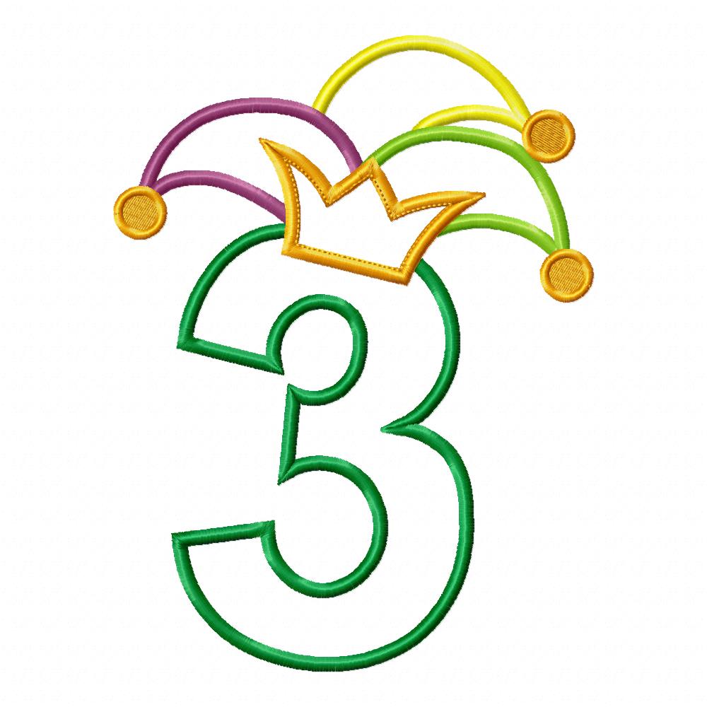 Matriz de Bordado Carnaval Número 3 com Chapéu Divertido – Aplique