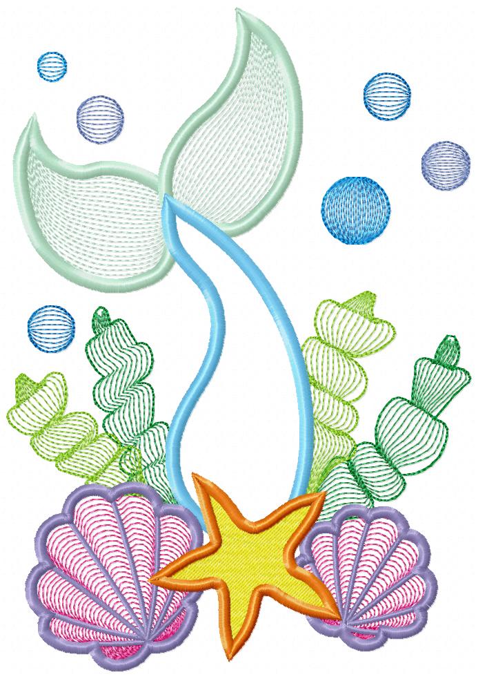 Matriz de Bordado Fundo do Mar com Cauda de Sereia – Aplique
