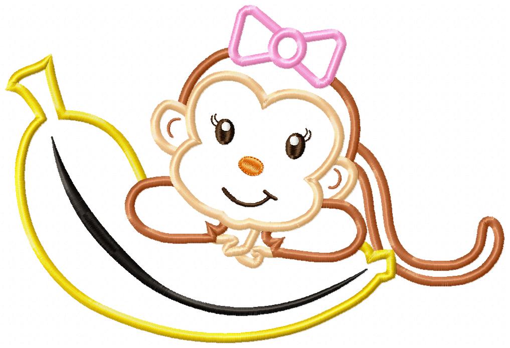 Matriz de Bordado Macaquinha Divertida com Banana – Aplique
