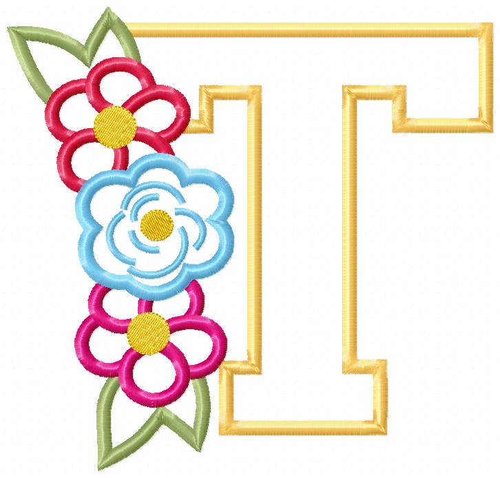 Matriz de Bordado Letra T Floral – Aplique