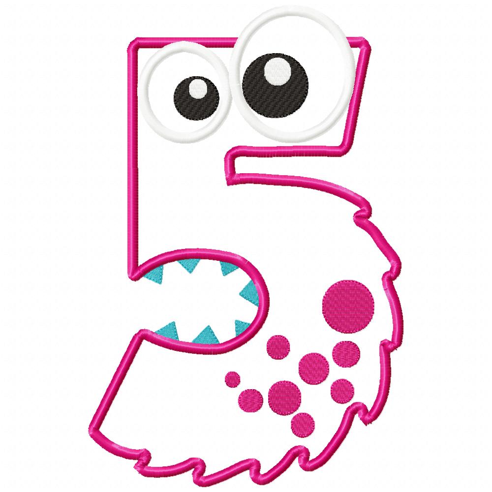 Matriz de Bordado Monstrinho Número 5 Divertido – Aplique