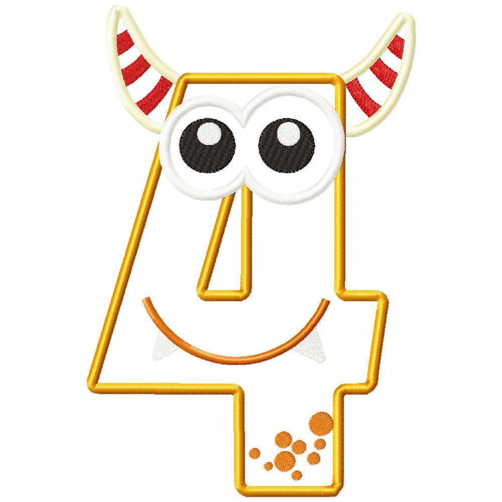 Matriz de Bordado Número 4 Monstrinho Divertido – Aplique