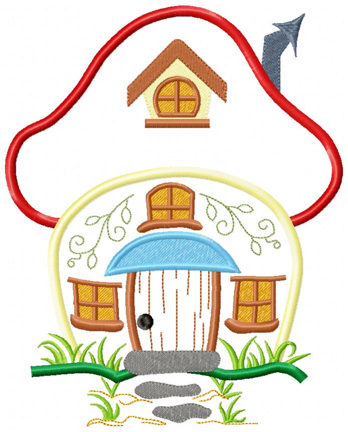 Matriz de Bordado Casinha do Bosque em Cogumelo – Aplique