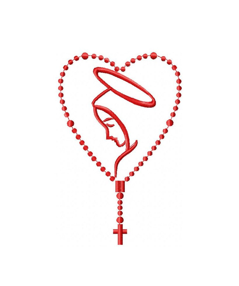 Matriz de Bordado Nossa Senhora de Fátima com Terço em Coração – Ponto Satim