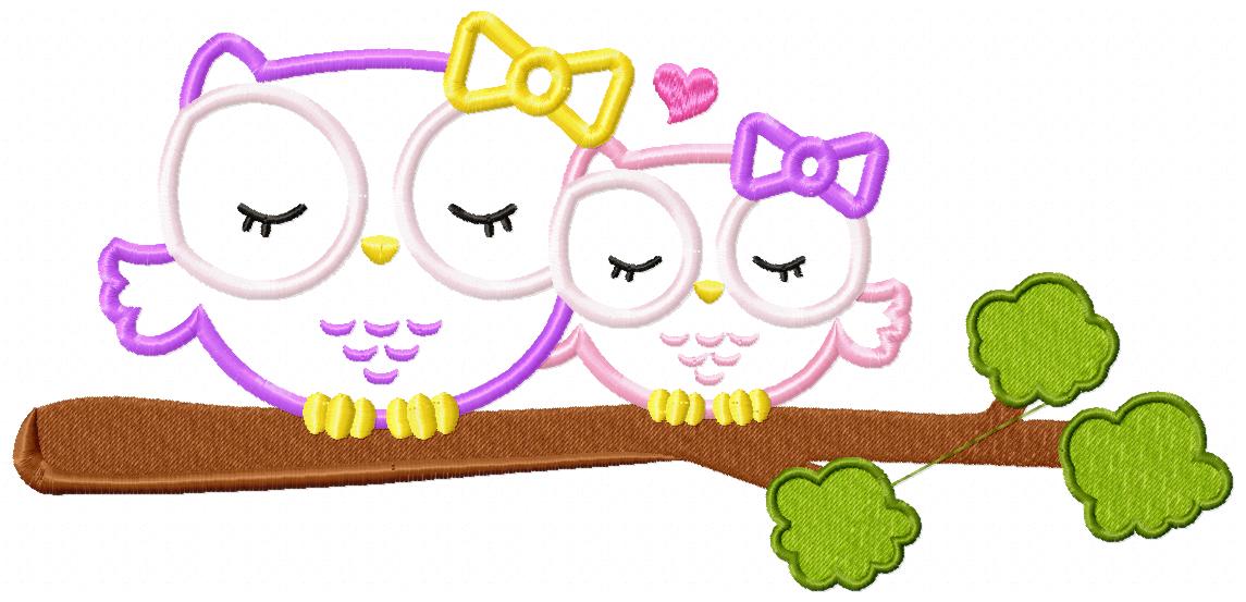 Matriz de Bordado Corujinha Mamãe e Filha - Aplique