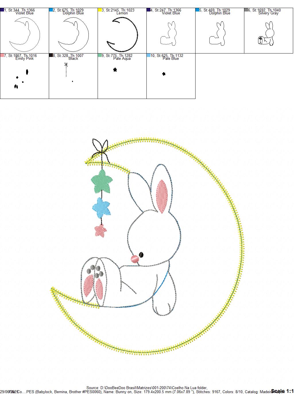 Matriz de Bordado Coelhinho na Lua – Aplique Raggy Encantador