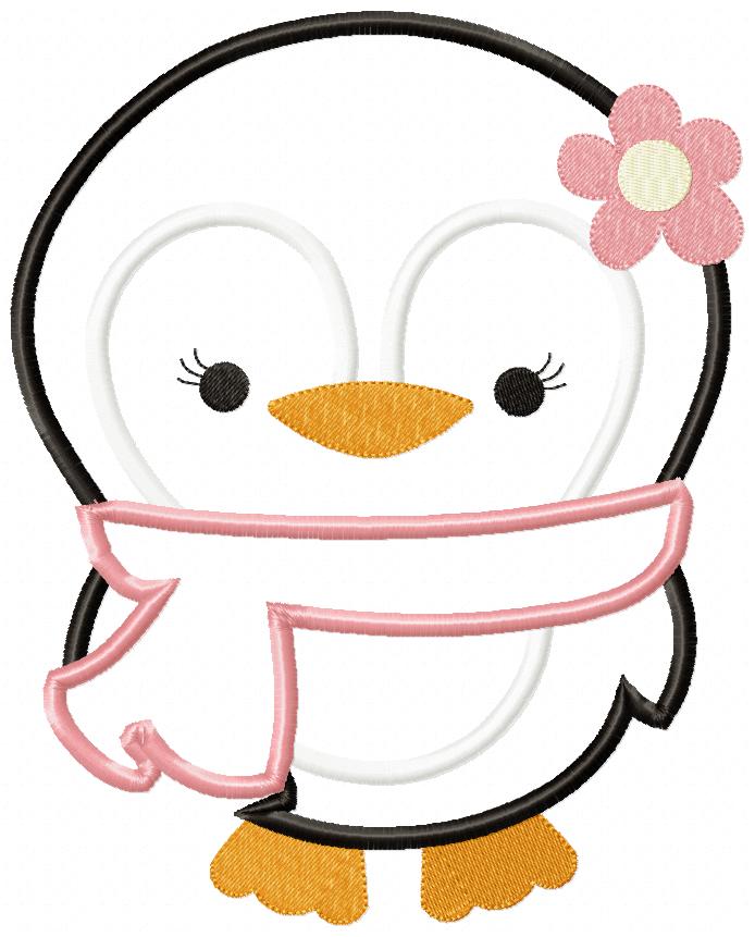 Matriz de Bordado Pinguim Menina com Cachecol – Aplique