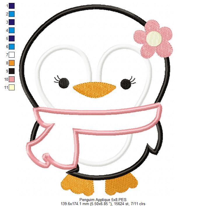 Matriz de Bordado Pinguim Menina com Cachecol – Aplique