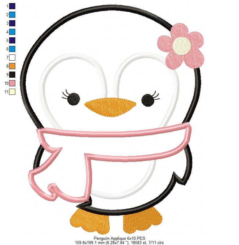 Matriz de Bordado Pinguim Menina com Cachecol – Aplique