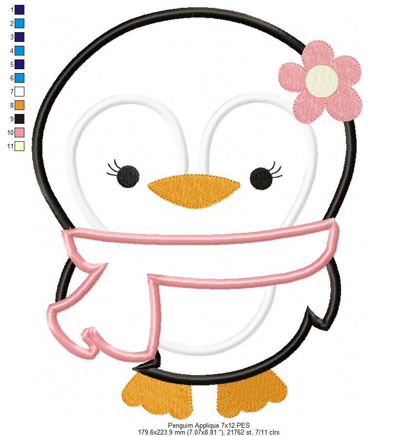 Matriz de Bordado Pinguim Menina com Cachecol – Aplique