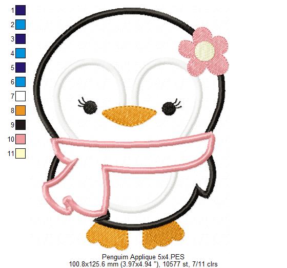 Matriz de Bordado Pinguim Menina com Cachecol – Aplique