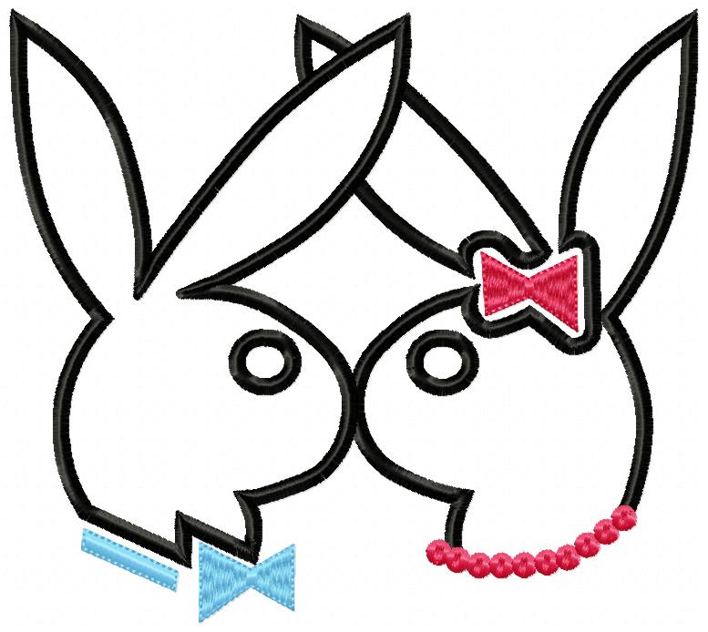 Matriz de Bordado Dupla de Coelhos com Estilo – Ponto Aplique