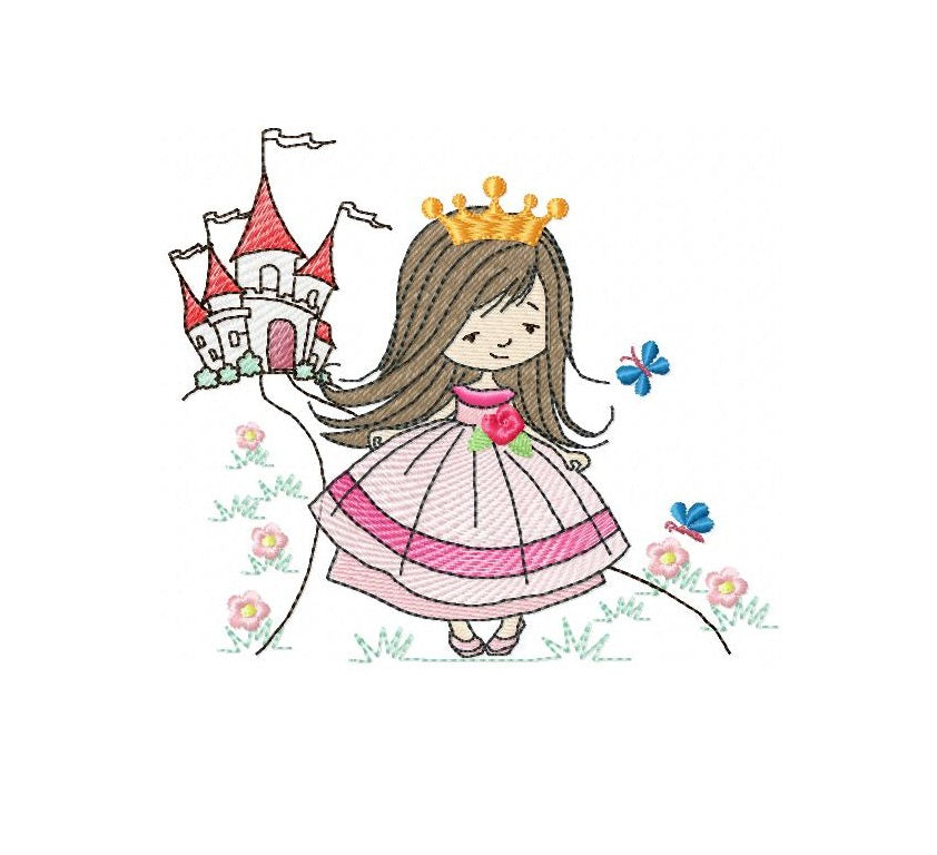 Matriz de Bordado Princesa com Castelo - Ponto Rippled