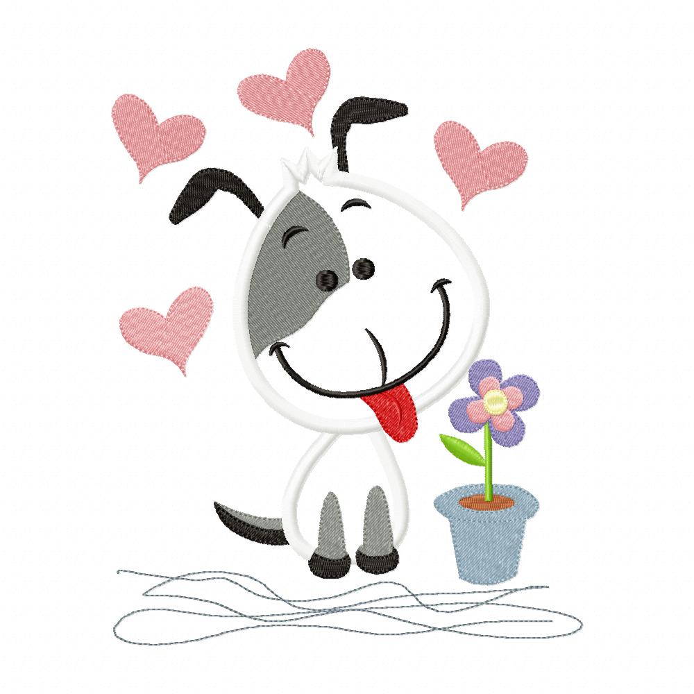 Matriz de Bordado Doguinho Feliz com Florzinhas – Aplique