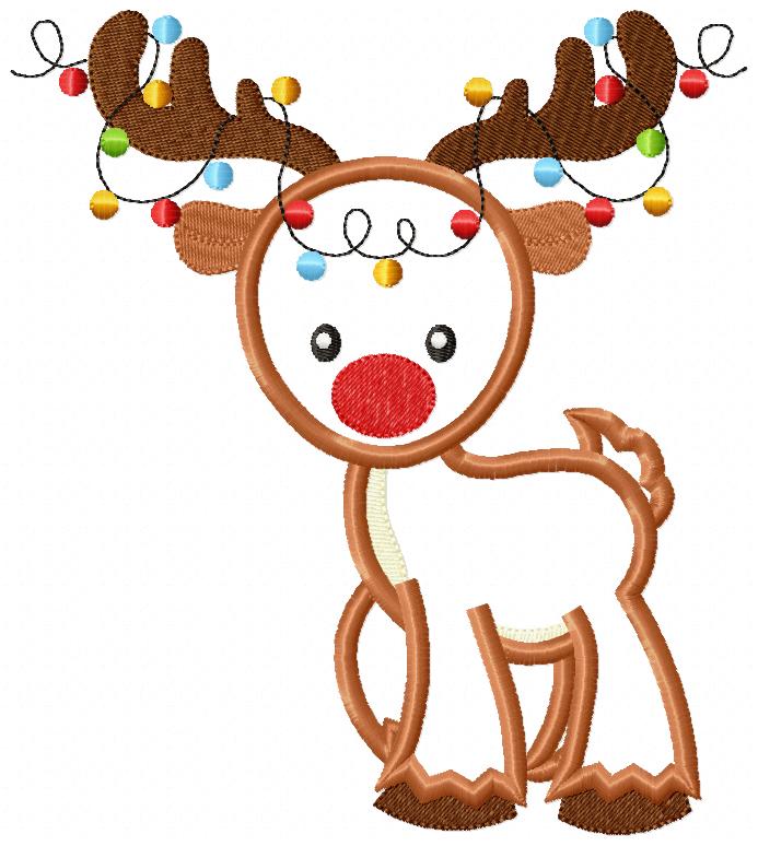 Matriz de Bordado Rena de Natal com Luzinhas – Aplique