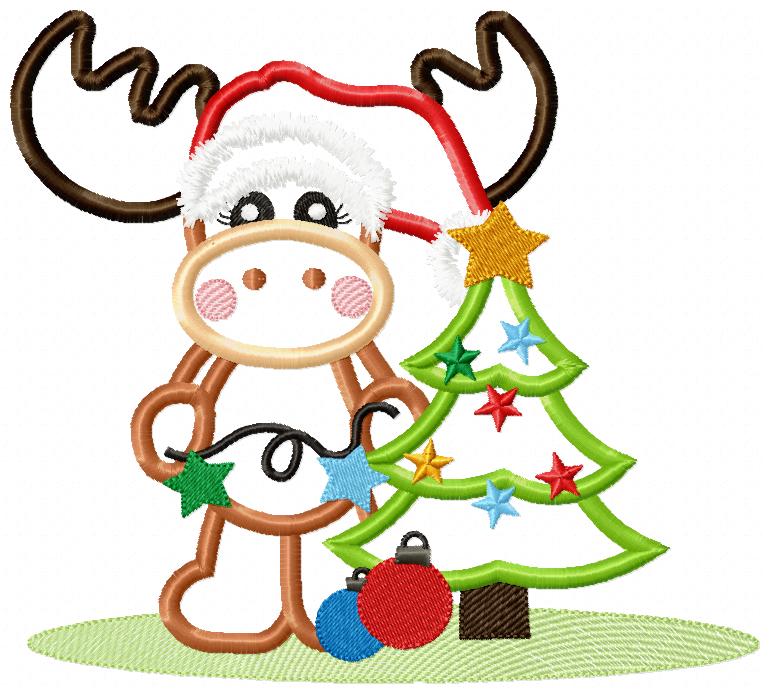 Matriz de Bordado Rena Natalina com Árvore – Aplique