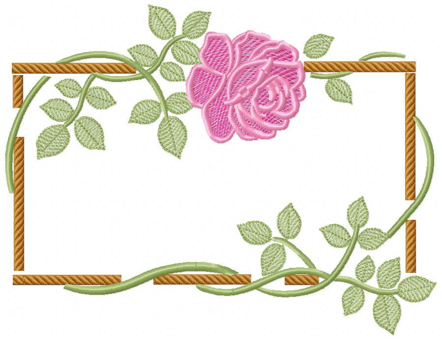 Matriz de Bordado Moldura Elegante com Rosa – Ponto Cheio