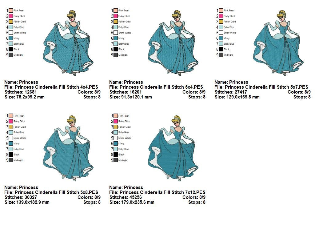 Matriz de Bordado “Sonho Azul da Cinderela” – Ponto Cheio