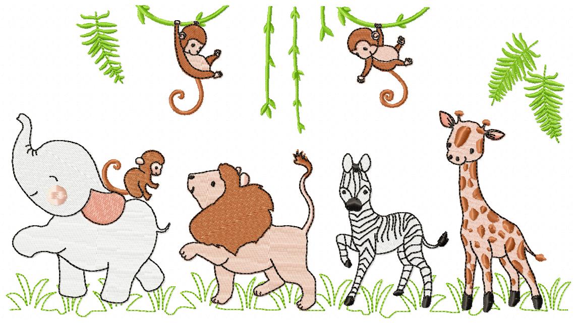 Matriz de Bordado Safari Animais da Selva Ponto Cheio