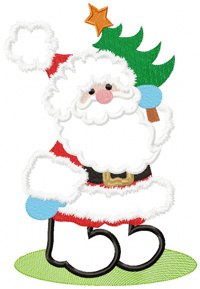 Matriz de Bordado Papai Noel Fofo Segurando Árvore – Aplique