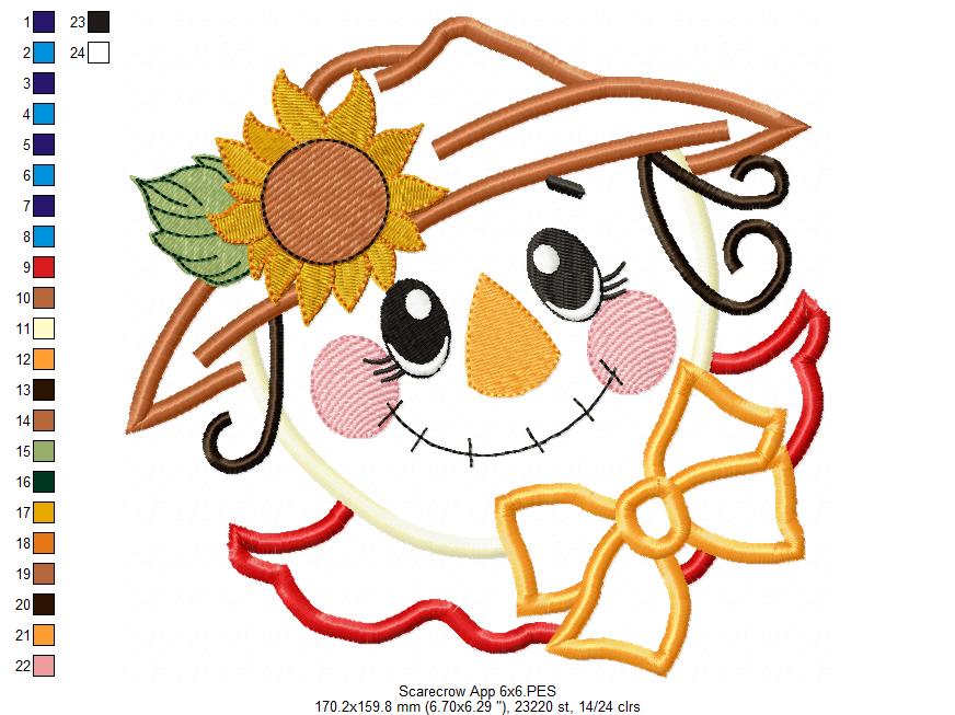 Matriz de Bordado Rosto de Espantalho Country – Aplique