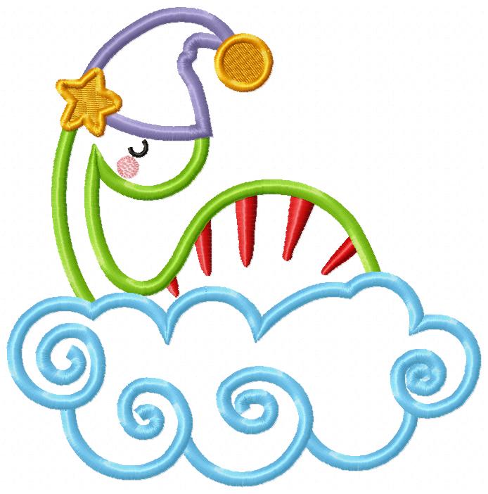 Matriz de Bordado Dinossauro Dorminhoco nas Nuvens – Aplique