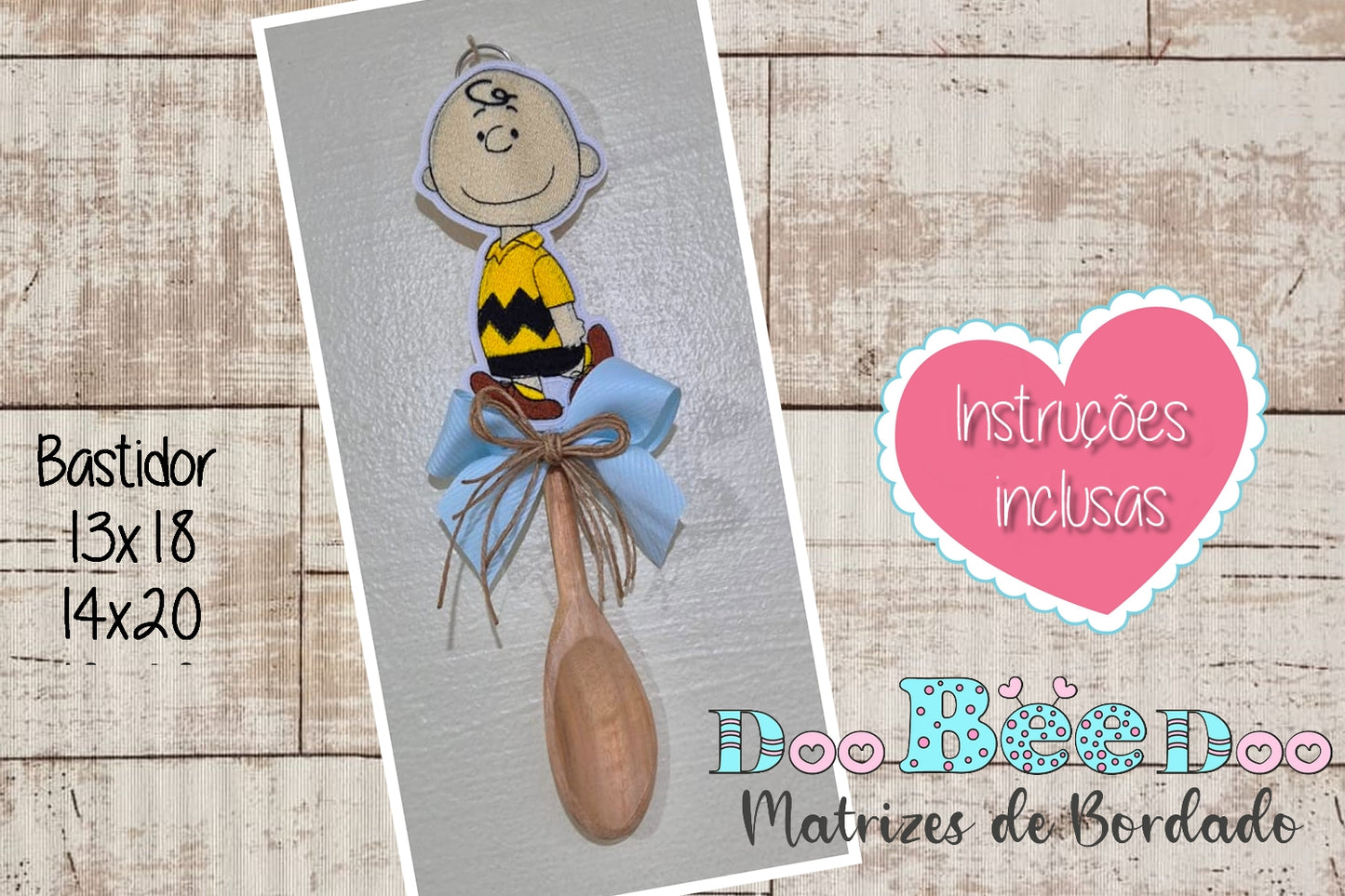 Matriz de Bordado Snoopy e Charlie Brown para Colher de Pau - Projeto ITH