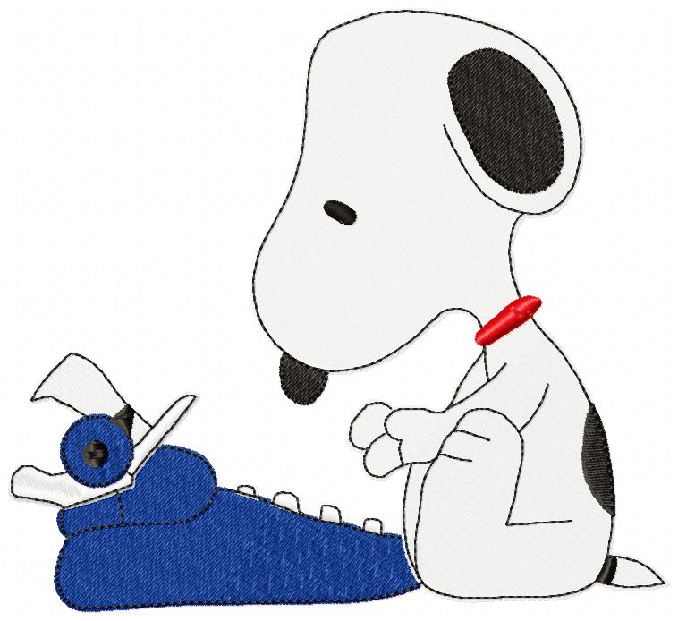 Matriz de Bordado Snoopy com Máquina de Escrever Vintage – Ponto Cheio