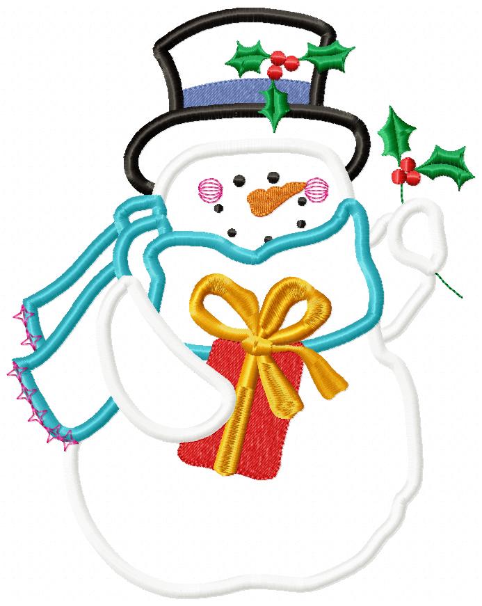 Matriz de Bordado Boneco de Neve com Presente e Cachecol – Aplique