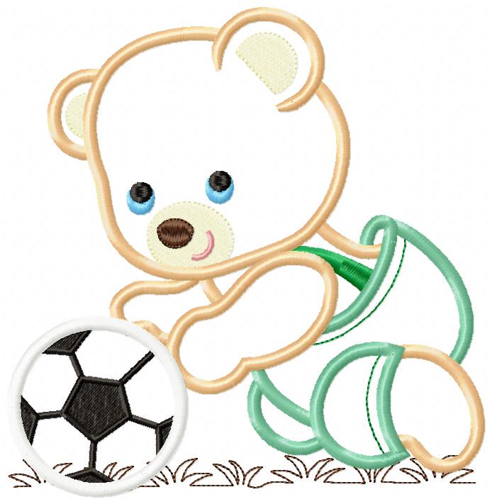 Matriz de Bordado Ursinho com Bola de Futebol – Aplique